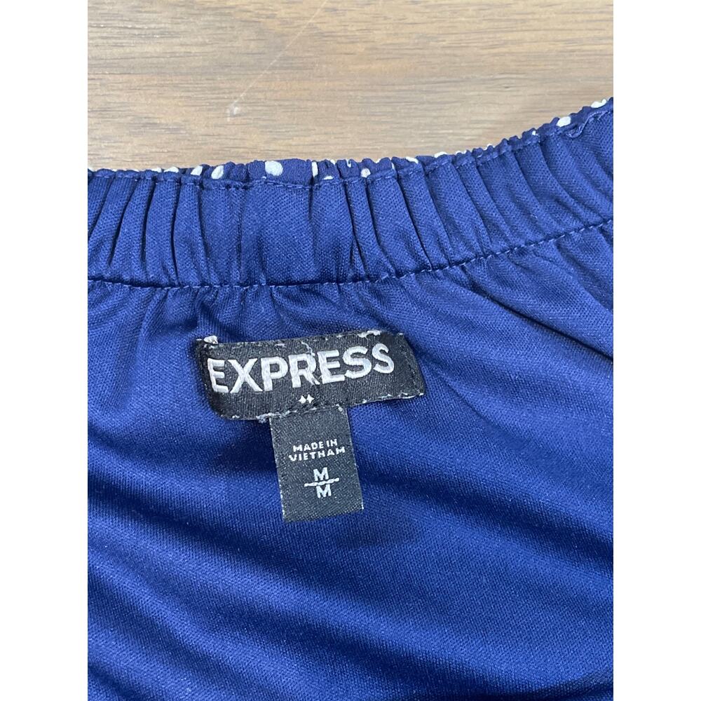 Express Dress Blue White Polka Dot Off The Shoulder Short Sleeve Mini Size M - Picture 2 of 10